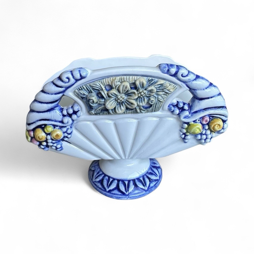 VTG Loreus Modèle Exclusif 6x4in French Ceramic Napkin Holder Handpainted Floral - Picture 3 of 8